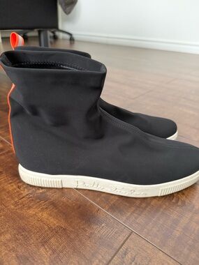 Pretty Ballerinas Black Sock Sneakers with Orange Heel Loop